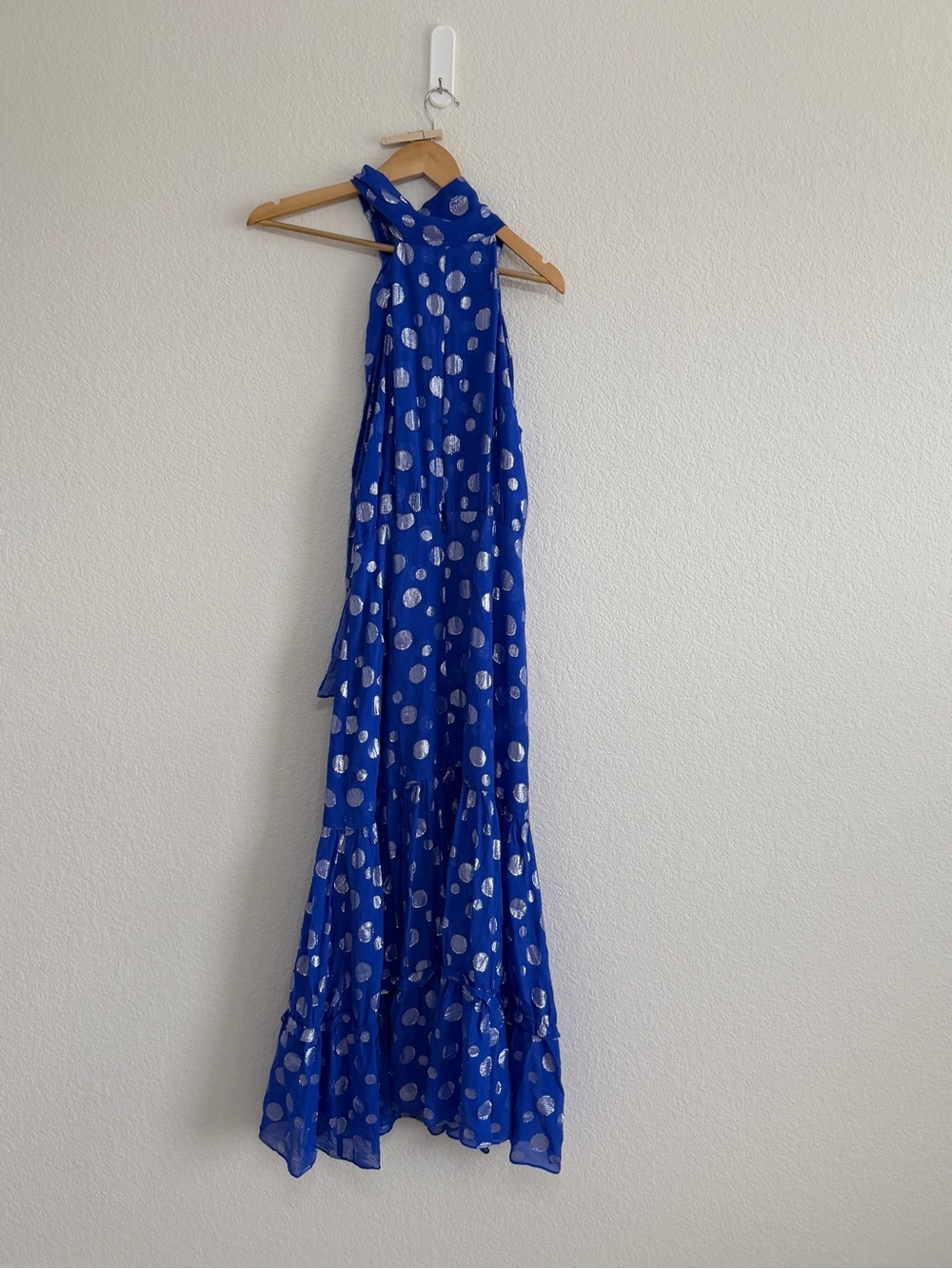 RIXO Royal Blue Halter Maxi Dress with Silver accents size small - Picture 6 of 12